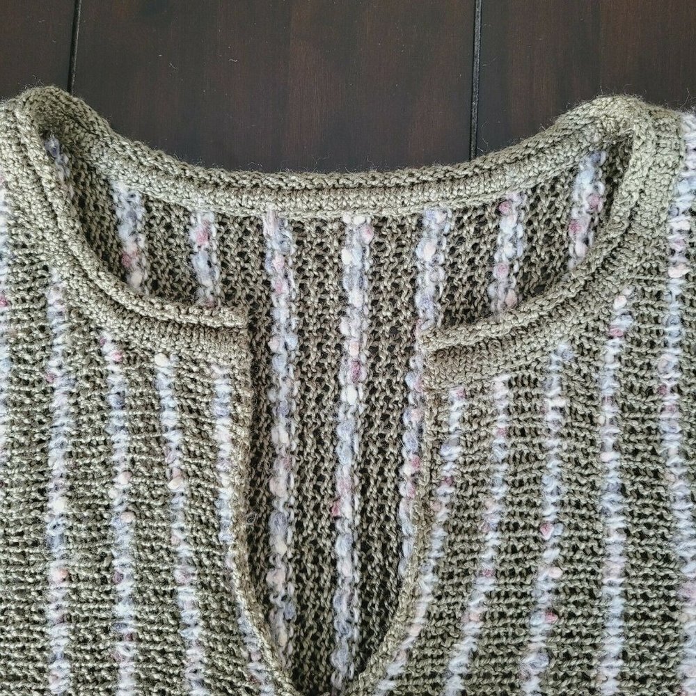 Cottage Core Pullover Knit Vest Tunic Striped BOHO One Size Sm-Lg Olive Green - Picture 7 of 10